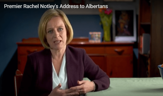 Notley addresses Albertans through televised talk