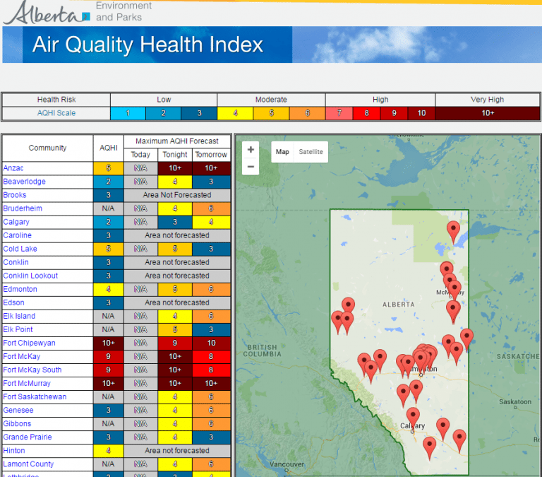 Poor air quality in Fort McMurray currently off the charts