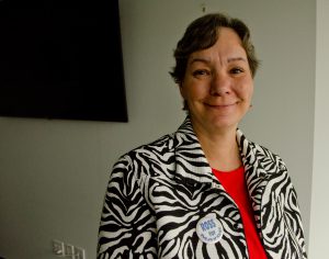 Mayoral candidate Cheryl Ross is pictured in the offices of 106.1 The Goat. Photo by James Wood/106.1 The Goat/Vista Radio