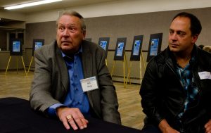 Bill King, sitting to the left, listens to city residents during the Candidate Connect held earlier in October. Photo by James Wood/106.1 The Goat/Vista Radio