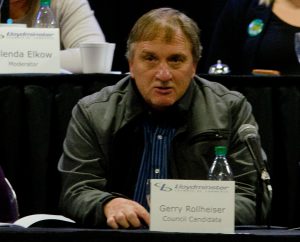 Gerry Rollheiser is pictured during the all-candidates forum on October 18. Photo by James Wood/106.1 The Goat/Vista Radio