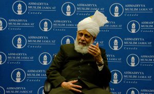 Hazrat Mirza Masroor Ahmad, the spiritual leader of the world’s Ahmadiyya Muslims, speaks during a press conference in Lloydminster on Sunday morning. Photo by James Wood/106.1 The Goat/Vista Radio 