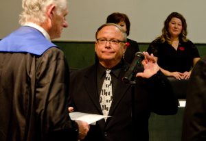 Councillor Glenn Fagnan takes his oath of office. Photo by James Wood/106.1 The Goat/Vista Radio