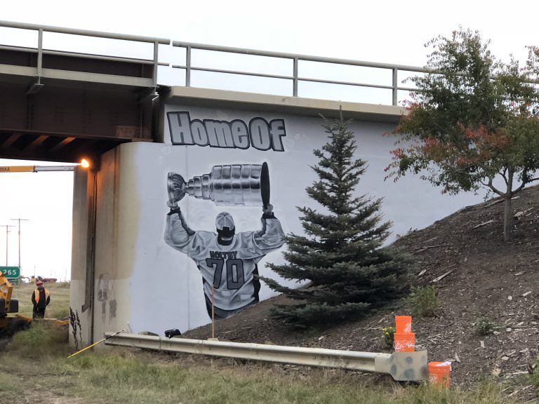 Mural of Holtby painted on bridge east of Lloydminster