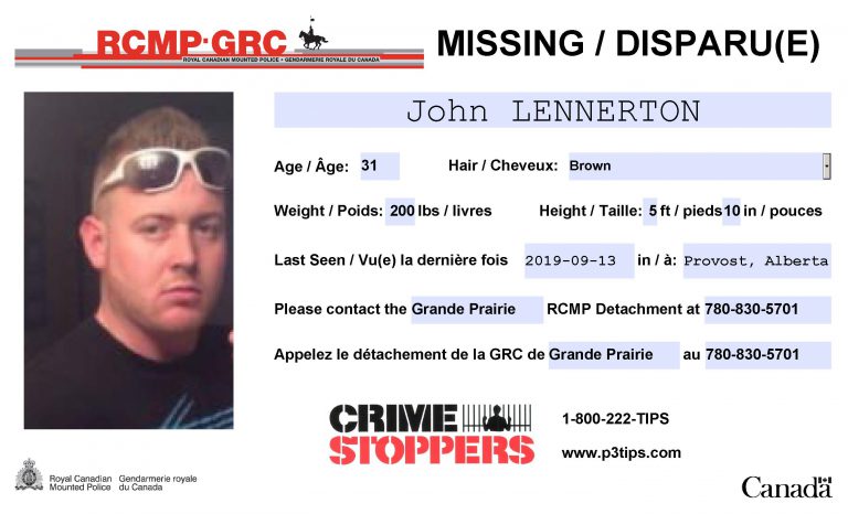 Grande Prairie RCMP seek missing male possibly in Lloydminster