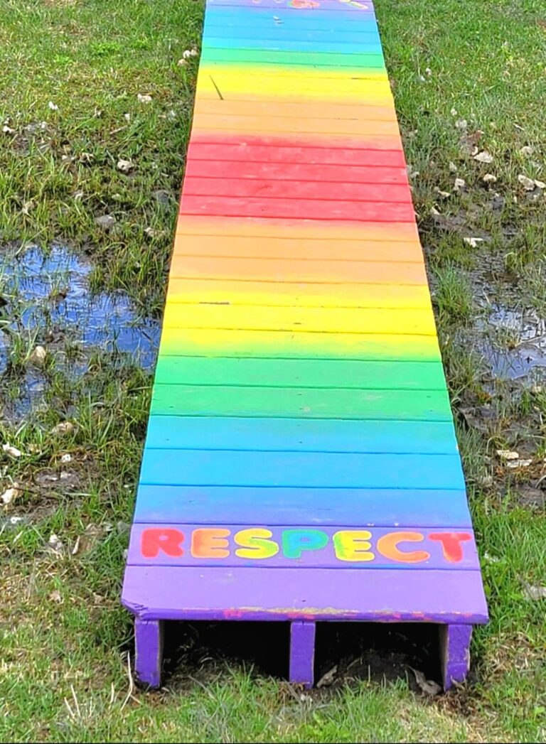 Rainbow crosswalk being painted at Bud Miller for Lloyd Pride 2022