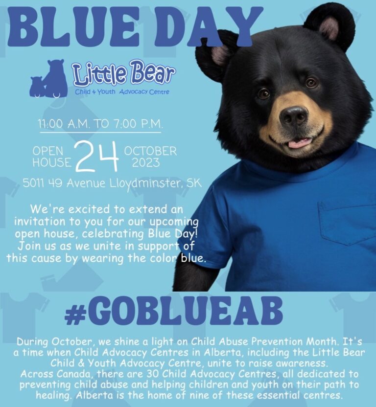 Little Bear wears blue for Child Abuse Awareness Month