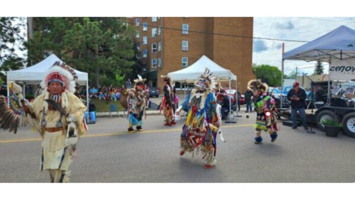 Dancing to the drums on Indigenous Peoples' Day in Lloydminster.