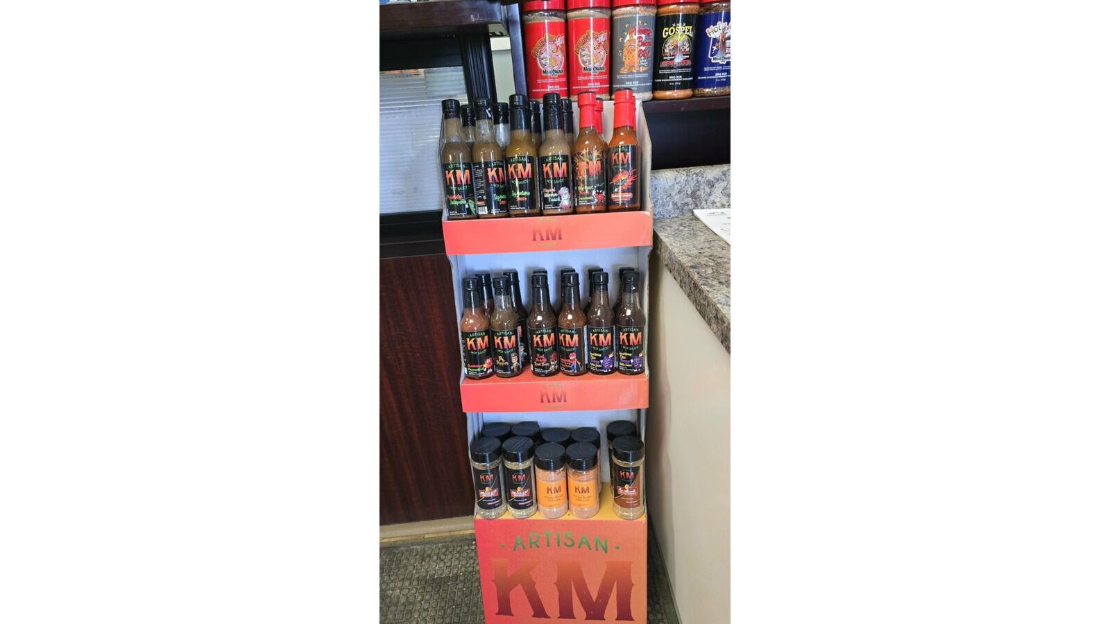 Display of Km brand at Culligan's Water in Lloydminster. Photo: Gerry Lampow 106.1 The Goat/Vista Radio.