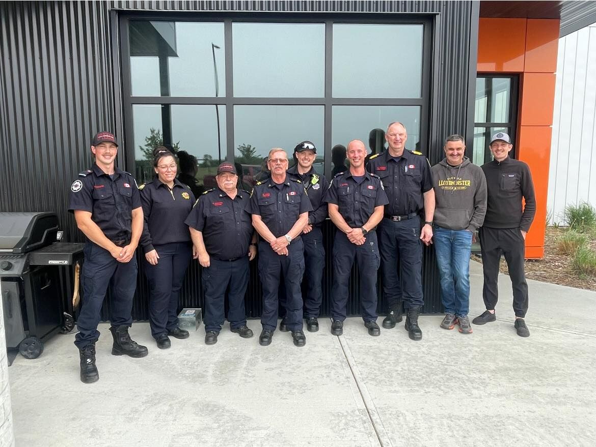 Lloydminster Fire Department celebrate with its two retiring captains. Photo: Lloydminster Fire Department, Facebook page.