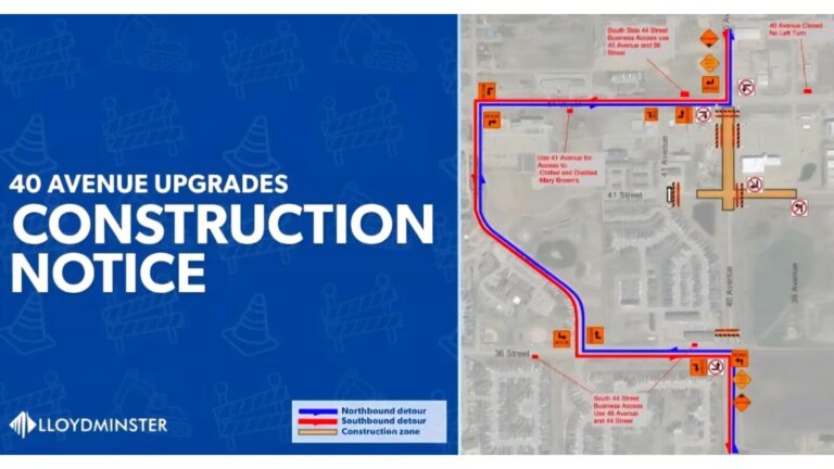 Traffic will be re-routed on 40 Avenue between 44 Street and 36 Street.