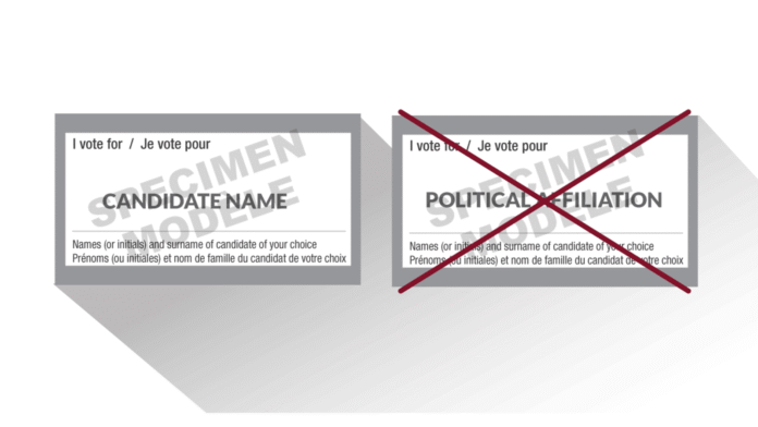 Specimen adapted ballot for Aug. 18 by-election.