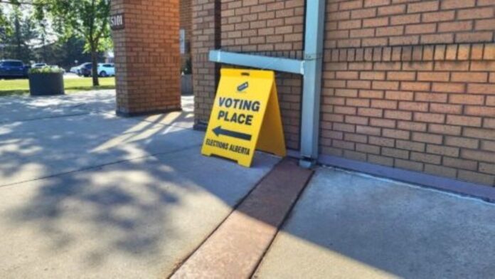 Elections Alberta sign at Legacy Centre, Lloydminster. | Photo: Gerry Lampow 106.1 The Goat/Vista Radio.