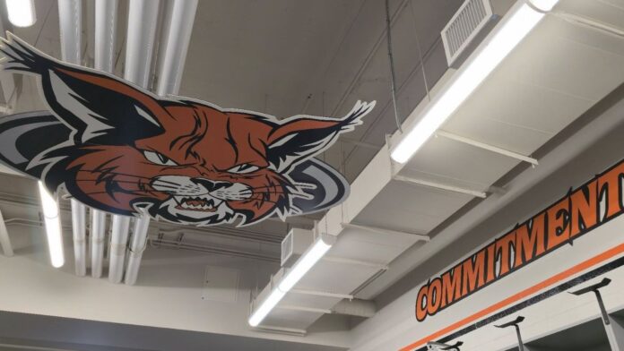 Signage on the ceiling of the Bobcats dressing room. | Photo: 106.1 The Goat/Vista Radio.