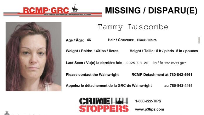 Wainwright RCMP seek your help to find 46-year-old Tammy Luscombe of Fort McMurray. | Photo credit: Wainwright RCMP.