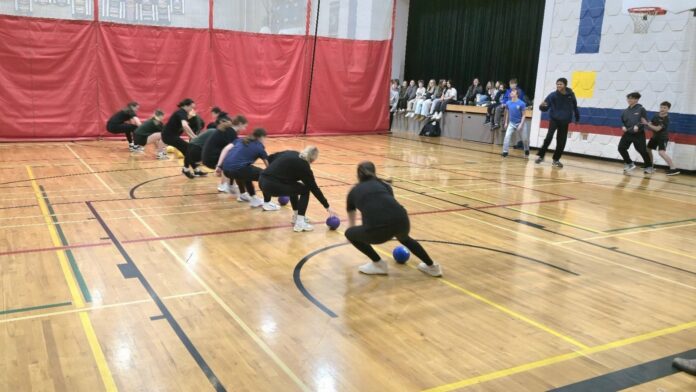 Rustlers playing dodgeball at ES Laird School. | Photo: 106.1 The Goat/Vista Radio.