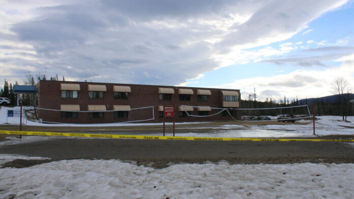 Tumbler Ridge Secondary School surrounded by police tape (Darin Bain, My Prince George Now staff)