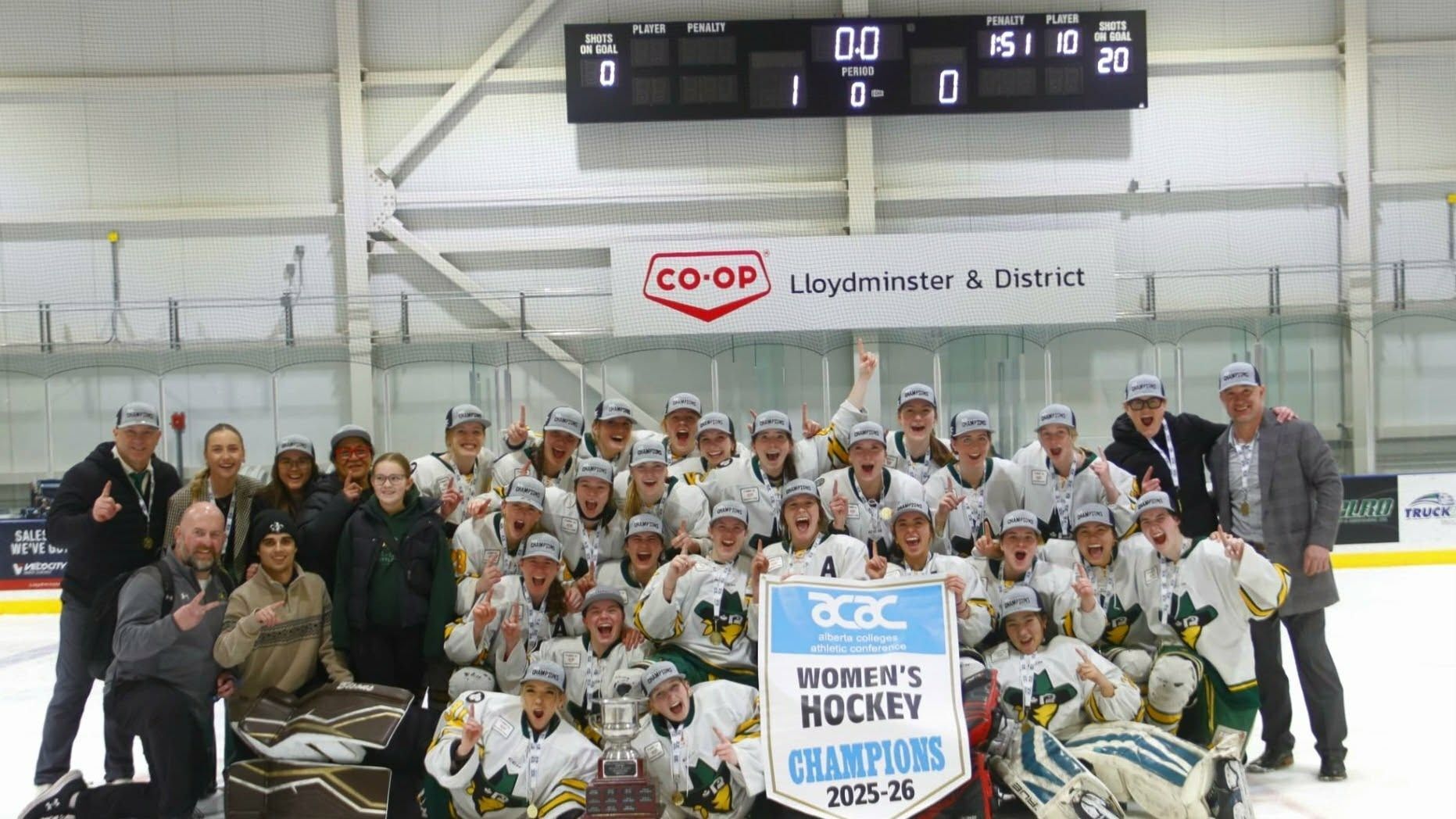 Lakeland College Rustlers women's hockey repeat as ACAC champions. | Photo credit: ACAC socials.