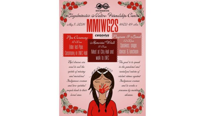 Red Dresses, silent stories: Lloydminster honours MMIWG2S+ on May 5. | Photo: Lloydminster Native Friendship Centre, socials.