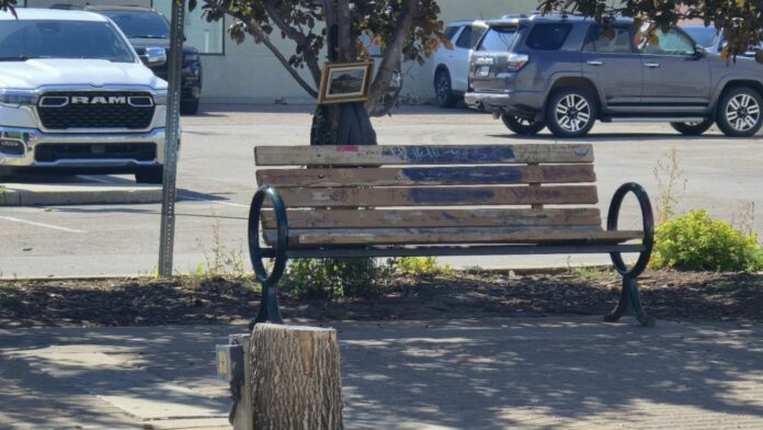 Bench on 49 Street, downtown Lloydminster. | Photo: 106.1 The Goat/Vista Radio.