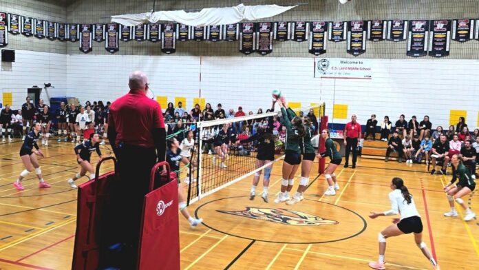 Lakeland College Rustlers host Manitoba's Providence Pilots in exhibition match at ES Laird Middle School. | Photo: 106.1 The Goat/Vista Radio.