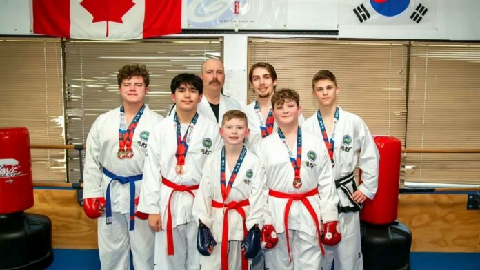 Torrent Team heading to Spain for World Cup, Sept. 28-Oct. 4. Coach, Chris Feeley 5th degree, Lucas Feeley 3rd degree, Reeve Hunt 2nd degree, Jace Mears 1st degree, Bennett Mclean 1st degree, Haldor Mclean black stripe, Nelson Mclean black stripe. | Photo: Torrent Taekwondo.